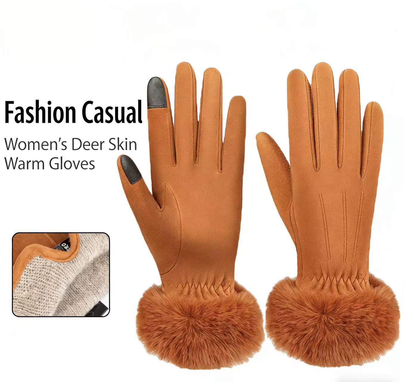 Wool Glove Lined - Women's Deerskin Warm Gloves Autumn Winter