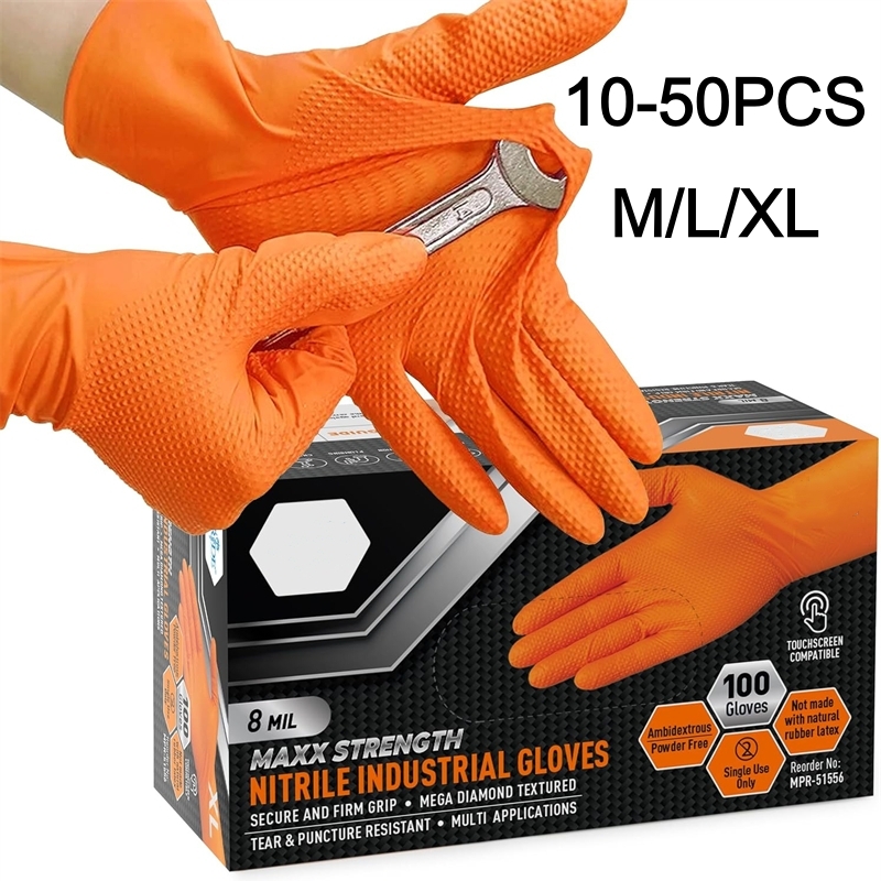 Nitrile Mechanic Glove - Heavy Duty Orange Nitrile Gloves Disposable