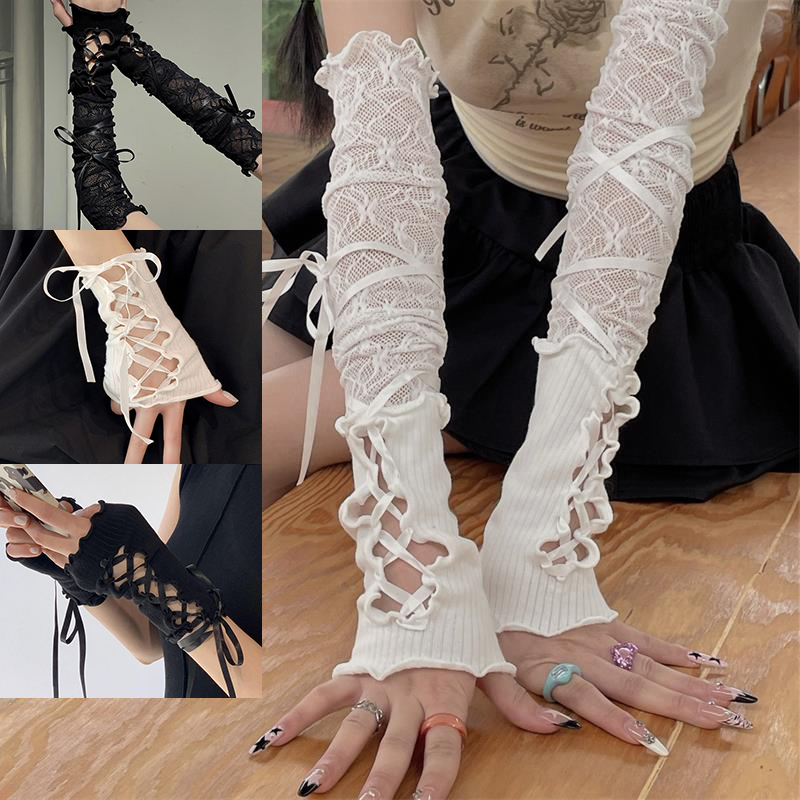 Women Lace‑Up Fingerless Arm S – Fingerless Glove Knit recenzja i cena