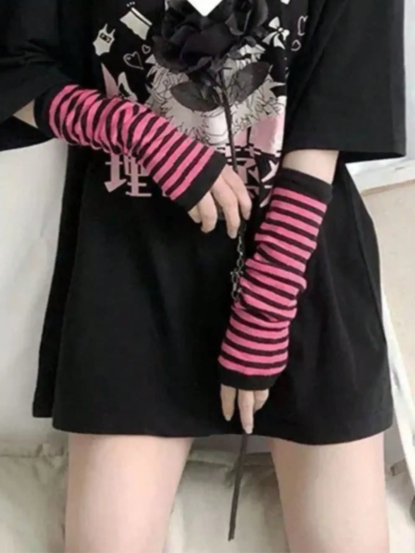 1 Pair Y2K Punk Striped Knitte – Fingerless Glove Knit recenzja i cena