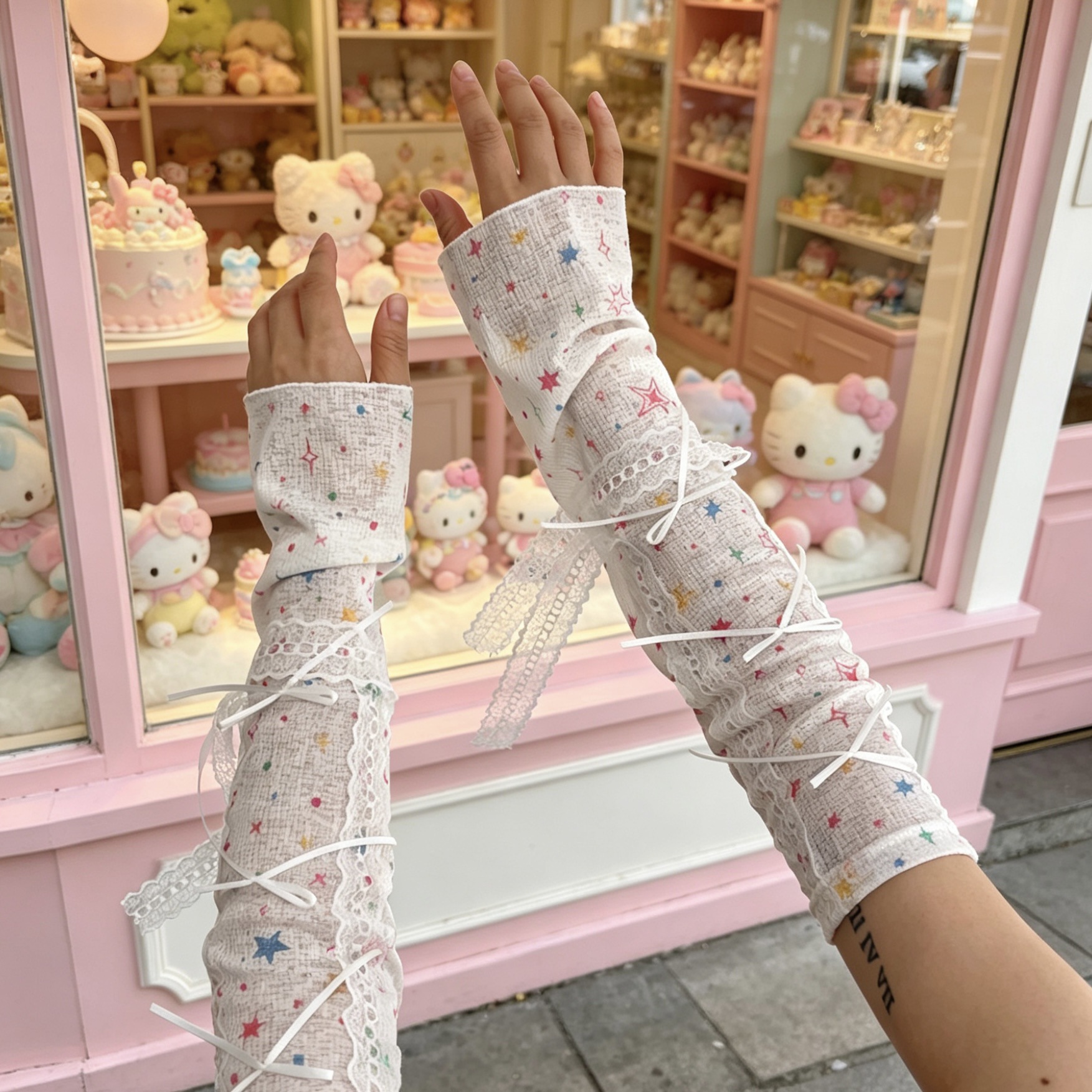 Kawaii Star Print Lace Arm Sle – Fingerless Glove Knit recenzja i cena