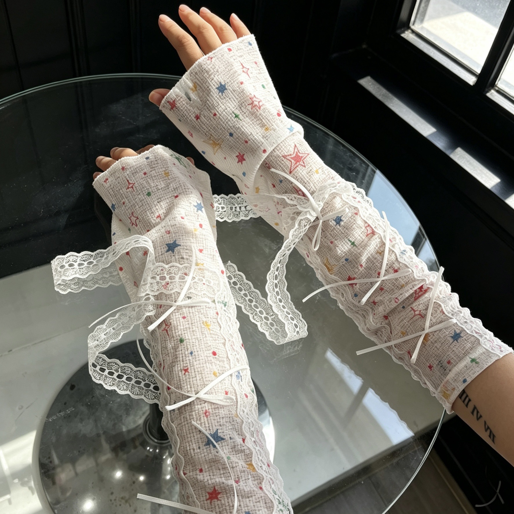 Kawaii Star Print Lace Arm Sle – Fingerless Glove Knit recenzja i cena