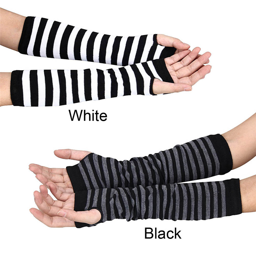 Women Long Sleeve Gothic Strip – Fingerless Glove Knit recenzja i cena